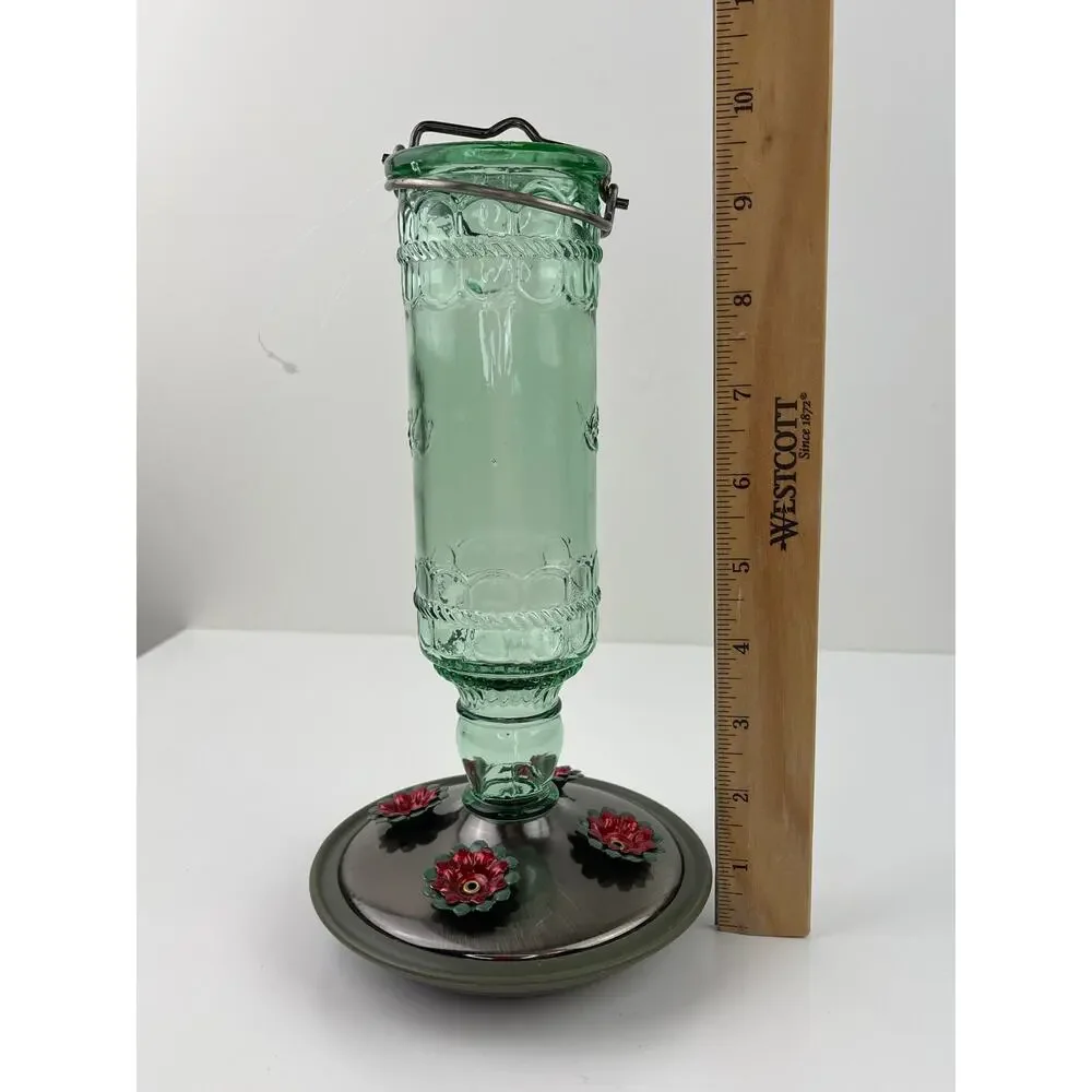 WOODSTREAM Corp. Green Glass 4 Feeding Ports Hummingbird Nectar Hanging Feeder